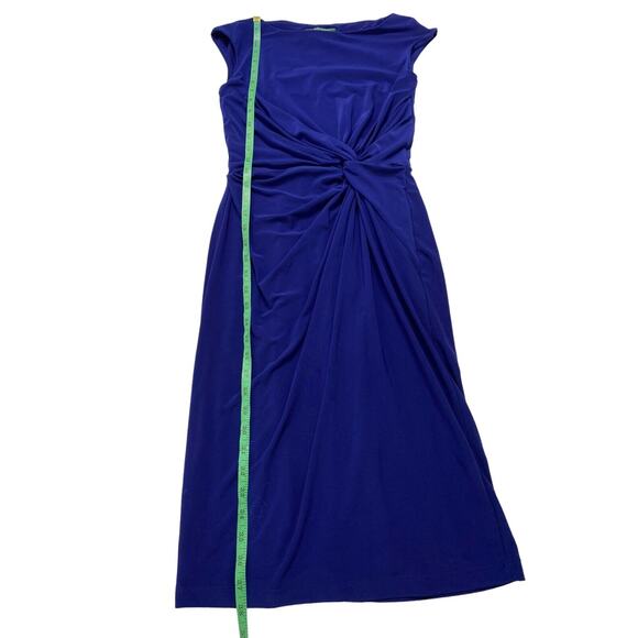 LAUREN RALPH LAUREN Royal Blue Twist Front Sleeveless Stretch Midi Dress Size 2 - Picture 8 of 8